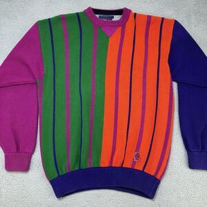 Tommy Hilfiger Vintage Sweater Mens XL Striped Colorblock Preppy 90s Crest Quilt